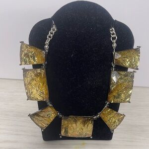 Statement Choker Necklace Yellow Stones/Amber Glass Chunks Adjustable Length 20"